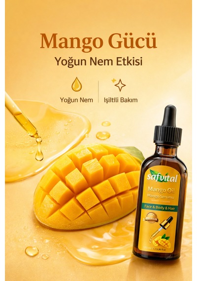 Safvital Mango Yağı 100 Ml Soğuk Pres Nemlendirici Cilt Saç Bakım Serumu Parlaklık Ve Yumuşaklık