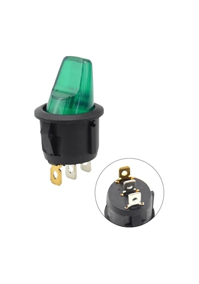 Mr-131as Yuvarlak Yeşil Işıklı Anahtar On-off 3 Bacaklı 12volt Yeşil