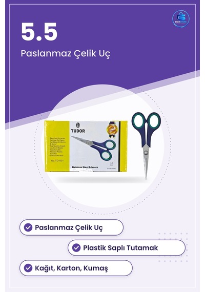 Küçük Makas 5.5 Paslanmaz Çelik Kırtasiye Ofis Okul Kumaş Kağıt K