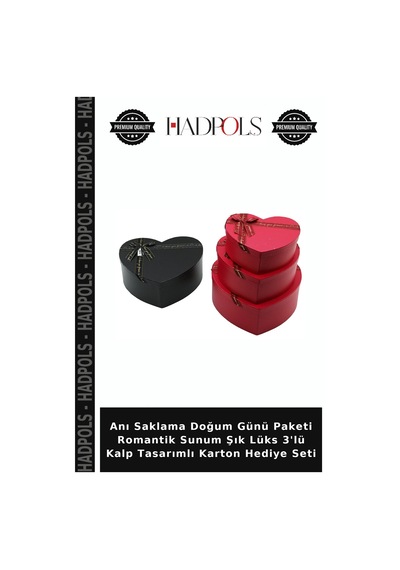 Anı Saklama Doğum Günü Paketi Romantik Sunum Şık Lüks 3'lü Kalp Tasarımlı Karton Hediye Seti çok renkli