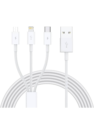 Micro Usb Apple iPhone Type-c Uyumlu 3in1 Hızlı Şarj Kablosu 3 Uçlu Şarz Kablosu Beyaz 1