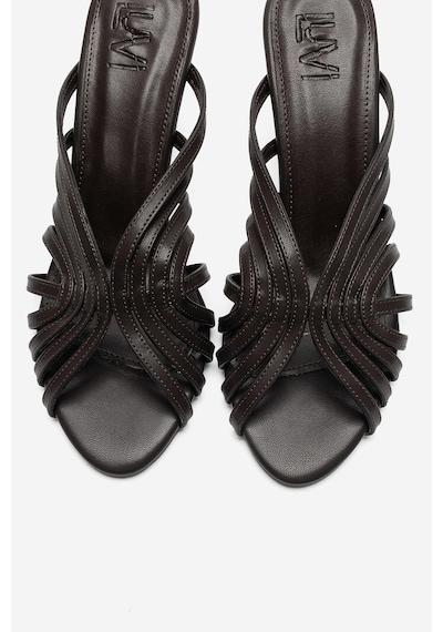 Luvi Shoes Olıvera Kahverengi Cilt Kadın İnce Topuklu Terlik