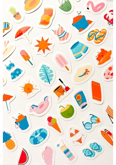 Renkli Yaz Tatili Temalı 73 Parça Mix Sticker Paketi Summer Suya Dayanıklı Laptop Termos Telefon Etiket Seti Diğer
