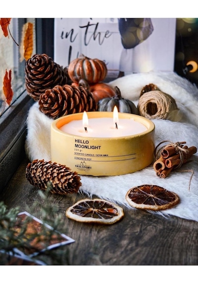 Tr Büyük Boy Beton Soya Wax Amber Ve Lavanta Kokulu Dekoratif Mum Diğer