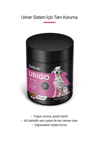 Cutepet Urigo Köpek İdrar Yolu Sağlığı Destekleyici Tablet 60 Adet Üriner Sistem Ve Mesane Destekleyici