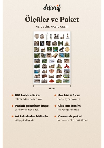 Kahramanmaraş Sticker Seti 100 Adet - Dondurma Biber Konak Kale Gerçekçi Ajanda Journal Çıkartma Çok Renkli
