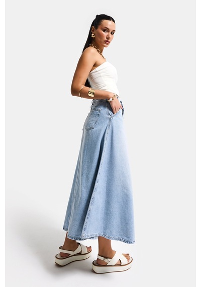 Itsbasic Kadın Snow Kot Rengi Vinca A Tipi Kesim Denim Etek