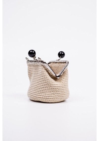 Fabric Craft Bag Bozuk Para Cüzdanı Merserize İplik Klipsli Örgü Açık Kahverengi