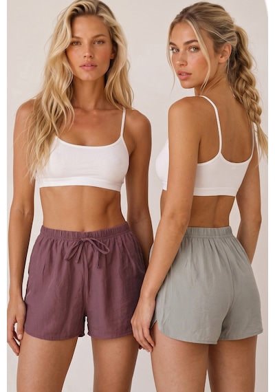 Siyah İnci 2'li Dokuma Modal Şortlu Pijama Altı 8067 Mor Yeşil