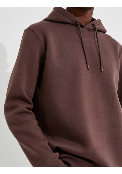 Koton Basic Kapşonlu Sweatshirt Şardonlu Kahverengi 3wam70050mk Kahve