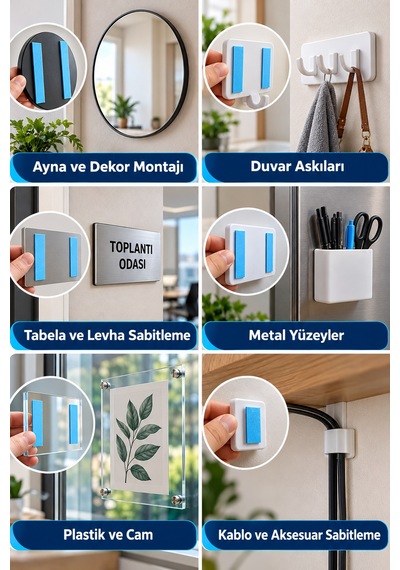 2 Adet Ultra Güçlü Çift Taraflı Köpük Montaj Bandı 19 Mm X 10 Mt Metal Plastik Cam Bantı Bantları