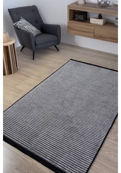 Gri Şönil Kilim Oturma Çocuk Odası Salon Yıkanabilir Hasır Kaymaz Taban Yolluk Halı Siyah Gümüş