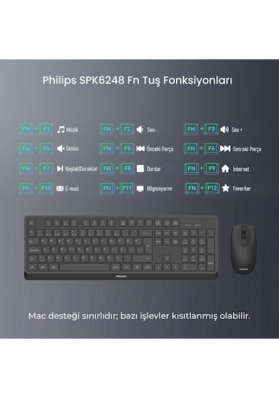 Philips SPT6368 Kablosuz Türkçe Q Klavye & Mouse Set