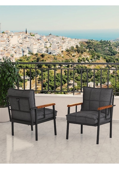 Modern Balkon, Bahçe, Cafe, Metal Koltuk, Kanepe Tekli - Koyu Gri Koyu Gri