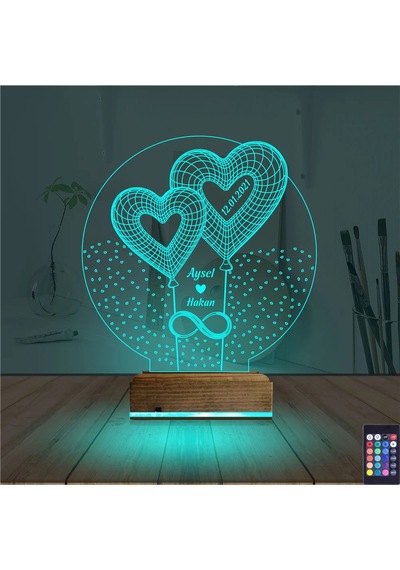 Luvivia Kalp Sevgiliye Hediye Kişiye Özel 3d Lamba - Masa Gece Lambası V11 Şeffaf