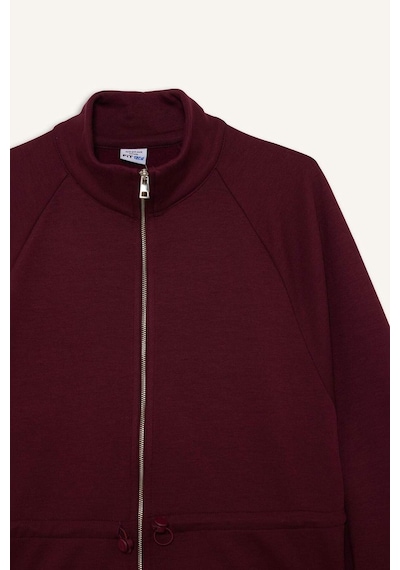 Defacto Standart Fit Dik Yaka Fermuarlı Beli Lastikli İçi Yumuşak Tüylü Modal Hırka G4368ax25wnbr170 Bordo-br170