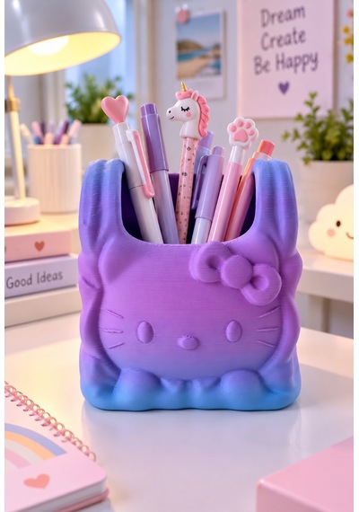 Hello Kitti Kalemlik Organizer Dekoratif Hello Kitti Figürü Çok Renkli
