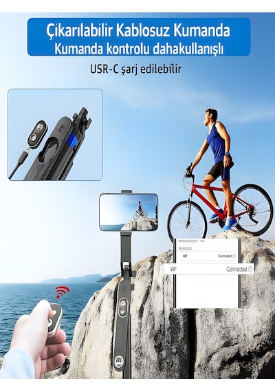 Apple Uyumlu iOS 360 Ayarlanabilir Bluetooth Kumandalı 180 Cm Telefon Tripod Android Gopro
