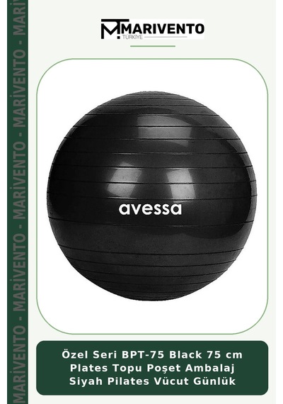 Özel Seri Bpt-75 Black 75 Cm Plates Topu Poşet Ambalaj Siyah Pilates Vücut Günlük