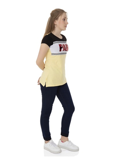 Toontoy Kids Toontoy Kız Çocuk T-shirt Paris Pul Nakış Sarı
