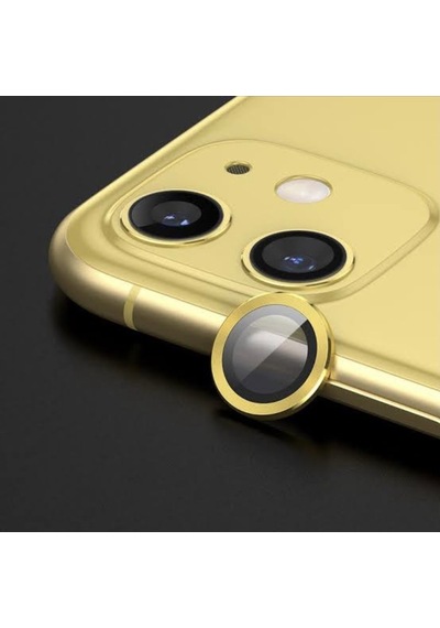 Apple İphone 12 Mini Kamera Koruyucu Lens Mercek Metal Çerçeveli 2li Set Gold Altın
