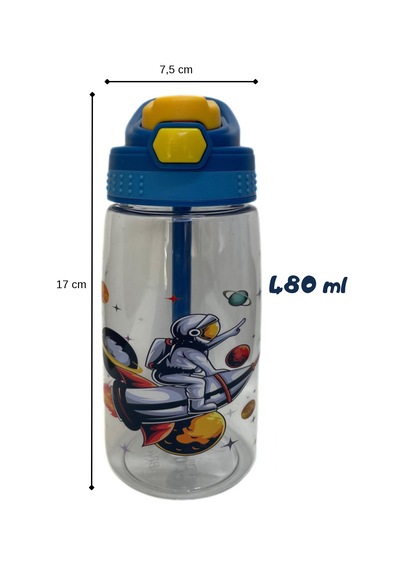 480 Ml Baskılı Çocuk Matarası Kilitli Kapak Ve Taşıma Kulpu Lacivert
