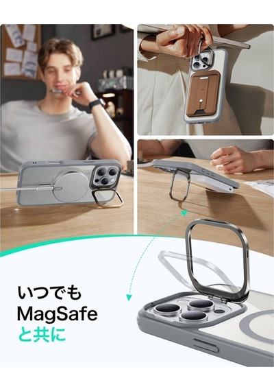 Apple Uyumlu iPhone Esr 16 Pro Max Kılıf Halolock Magsafe Classic Hybrid Standlı Silikon Şeffaf Gri