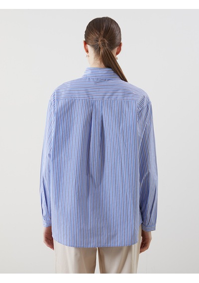 Lcw Modest Mavi Çizgili Oversize Poplin Kadın Gömlek Tunik