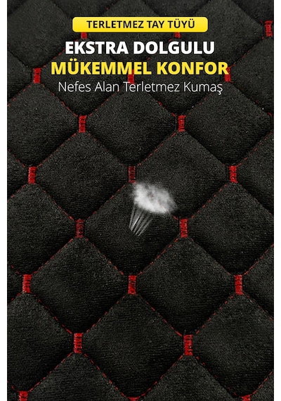 Tay Tüyü Sırtlı Oto Koltuk Minder Seti - Oto Koltuk Kılıf Seti - Cepli & Terletmez - Siyah Kırmızı