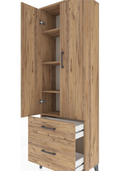 Arges Dolap 4 Raflı 2 Çekmeceli 2 Kapaklı 60x30x182 Çam-çam Çam