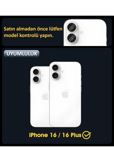 İphone 16 / 16 Plus Uyumlu Safir Lens Çizilmez Dayanıklı Kamera Koruyucu