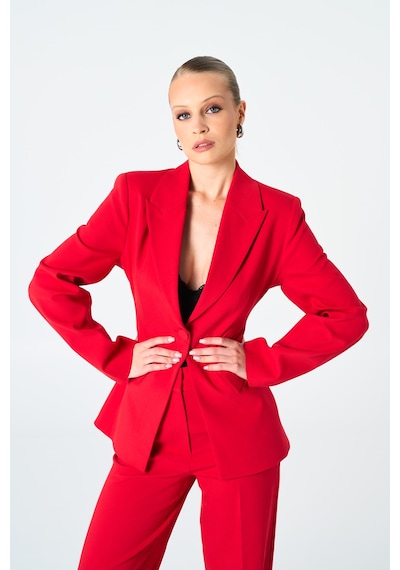 Thalure Kadın Kırmızı Tek Düğmeli Blazer Kırmızı