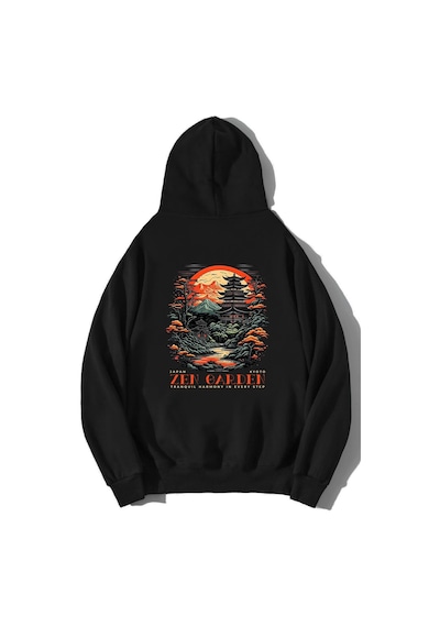 Brz Collection Unisex Oversize Zen Garden Hoodie-siyah Siyah