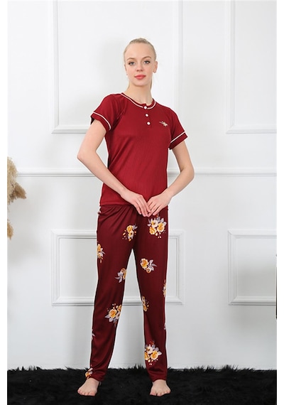 Akbeniz Kadın Bordo Kısa Kol Pijama Takım 20388 - S Bordo