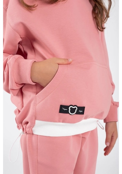Mnk Baby & Kids Kız Çocuk Kanguru Cepli Beli Lastik Detaylı Günlük Eşofman Takımı M00754 Pembe