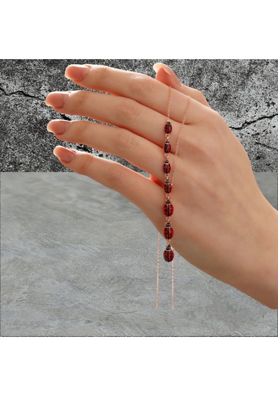 Modahilye 925 Ayar Gümüş Sıralı Uğur Böceği Şans Kolyesi Rose Gold