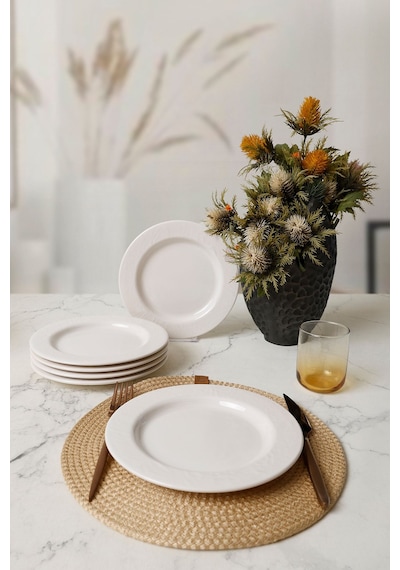 Keramika Beyaz İyonya Pasta Tabağı 22 Cm 6 Adet 006 Beyaz