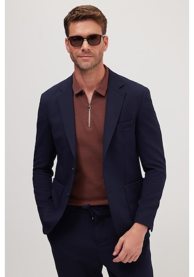 Tudors Erkek Regular Fit Lacivert Esnek Likralı Kumaş Mono Yaka Torba Cepli Takım Elbise-41311 Lacivert