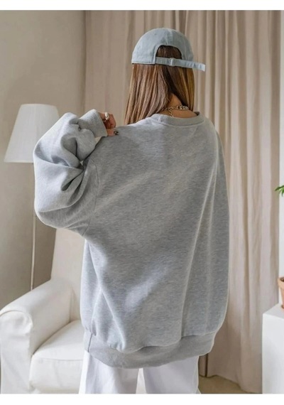 Novalisse Kadın 3 İplik Pamuklu Oversize Yarım Fermuarlı Yakalı Basic Sweatshirt - Gri Çoklu Renk