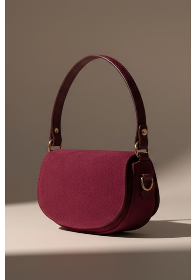 Vellebags Lunessa Bordo Omuz Çantası Gold Detaylı Yarım Ay Model