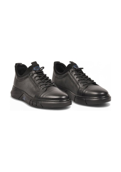 Komcero Kauçuk Tabanlı Bağcıklı Sneaker Siyah Hakiki Deri Erkek Casual Ayakkabı Hz0795-510