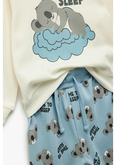 Koton Erkek Bebek Koala Baskılı Uzun Kollu Bisiklet Yaka Pamuklu 2'li Pijama Takımı Ekru