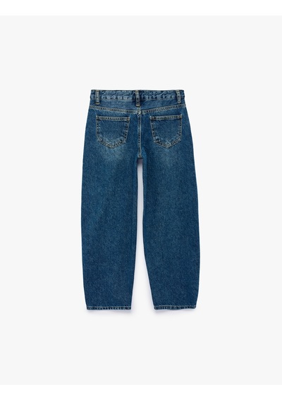 Koton Rahat Kesim Cep Detaylı Pamuklu Barrel Denim Pantolon Koyu İndigo 7wkb40019td