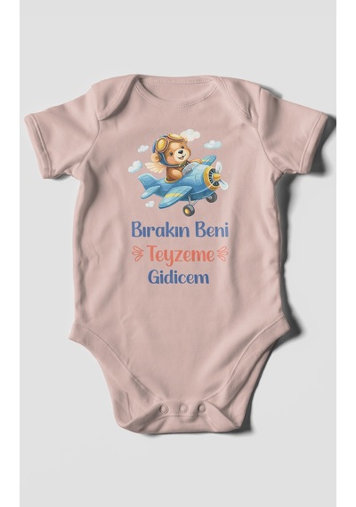 Morivokids Bırakın Beni Teyzeme Gideceğim Kısa Kollu Bebek Body %100 Pamuk Pastel Pembe