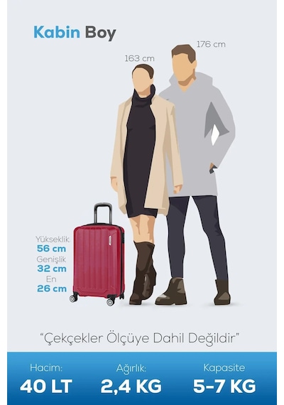 Polo&sky Spring Model Vişne Renk Kabin Boy Valiz Bavul Vişne