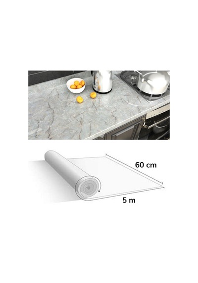 Nm Store 5mt X 60 Cm Mermer Desenli Masa Tezgah Mutfak Su Geçirmez Yapışkanlı Folyo Sticker