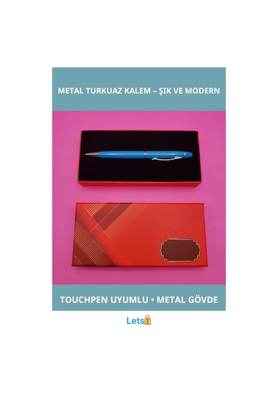 Kutulu Metal Turkuaz Tükenmez Dokunmatik Kalem Çok Renkli