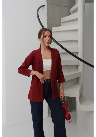 Paw Garage Kadın Atlas Kumaş Astarsız Blazer Ceket, Premium Kalite Bordo