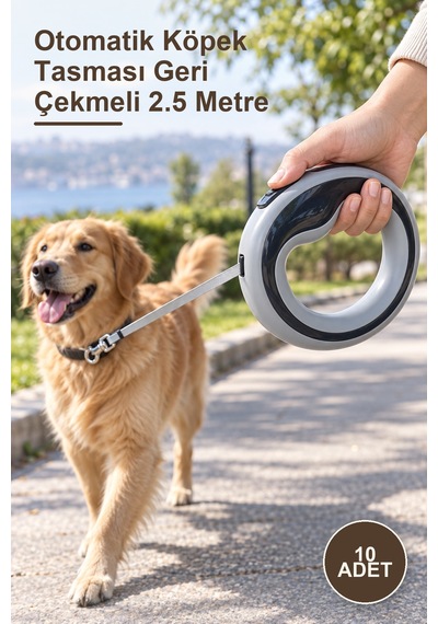 10 Adet Otomatik Köpek Tasması Geri Çekmeli 2.5 Metre Metal