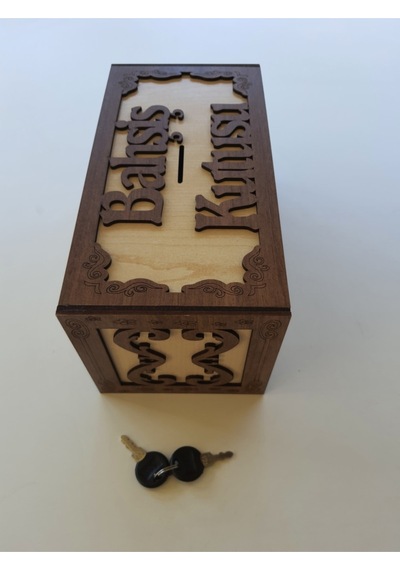 Ahşap Kilitli Bahşiş Kutusu Tip Kutusu Tip Box Para Kumbarası Kilitli Yedek Anahtarlı